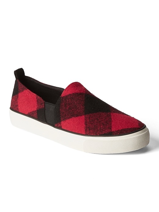 View large product image 1 of 2. Buffalo check slip-on sneakers