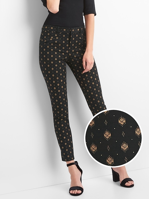 1 of 8 showing, with the color metallic gold of product Gold print skinny ankle pants