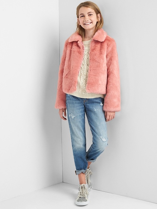 Hooded faux fur jacket gap sales