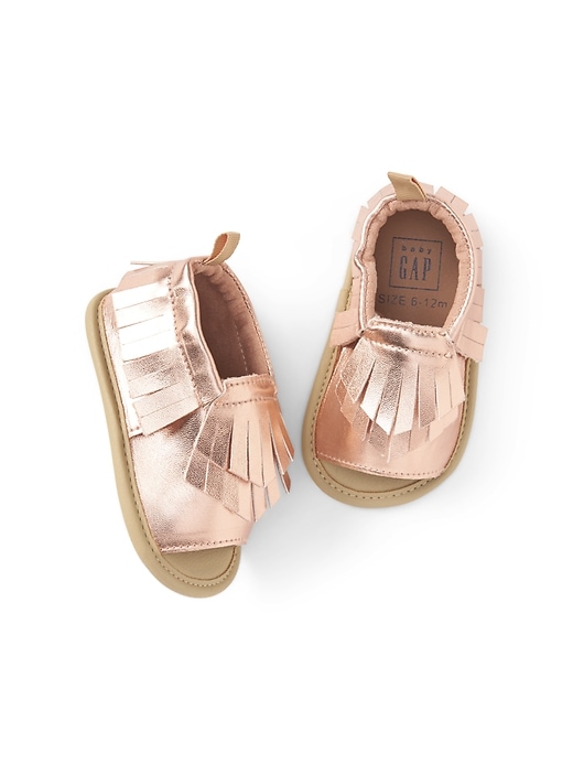 View large product image 1 of 1. Metallic Moccasin Sandals