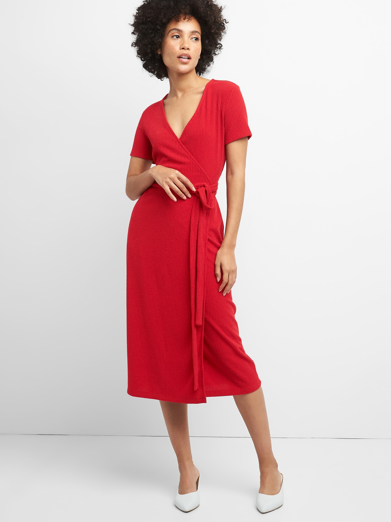 Softspun Midi Wrap Dress in Ribbed Gap