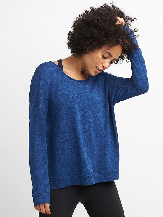 View large product image 1 of 1. GapFit Cross-Back Sweatshirt in Brushed Jersey