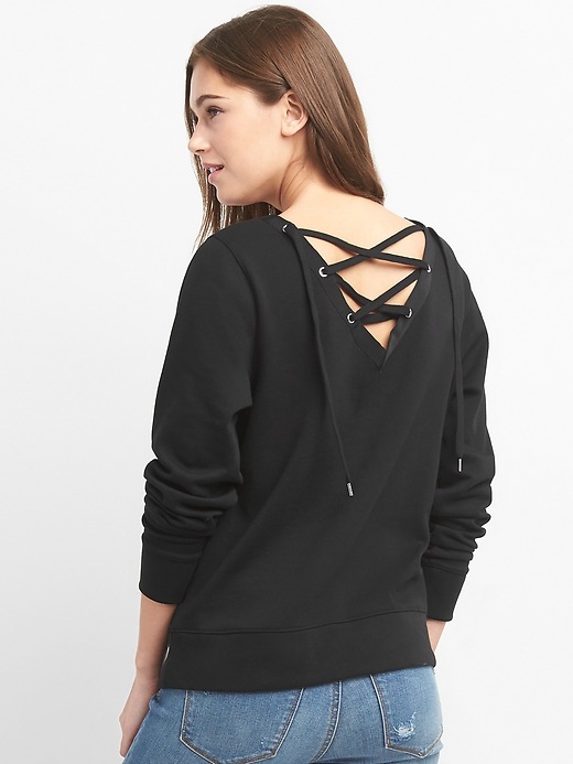 Image number 1 showing, Lace-Up Back Pullover Sweatshirt