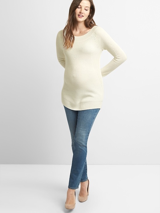 Image number 3 showing, Maternity Ribbed Pullover Boatneck Sweater Tunic