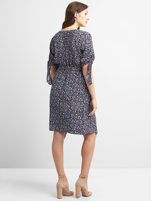 Image number 2 showing, Maternity Tie-Sleeve Wrap Dress in Crepe