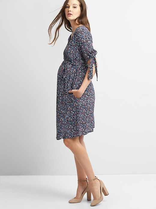 Image number 3 showing, Maternity Tie-Sleeve Wrap Dress in Crepe