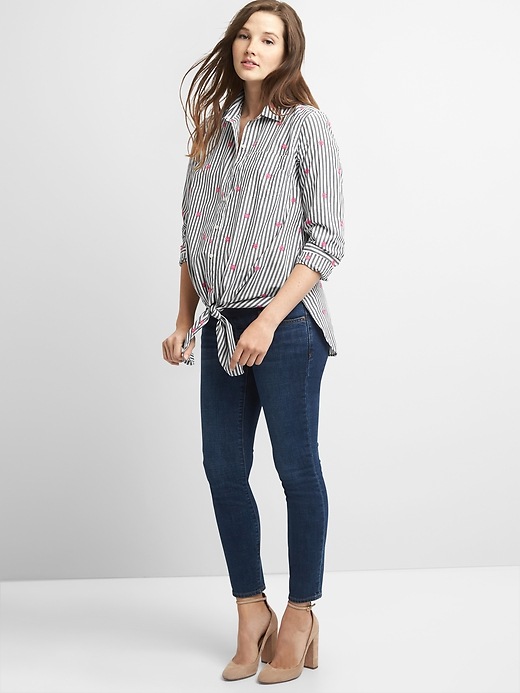 Image number 3 showing, Maternity Long Sleeve Tie-Front Shirt in Poplin
