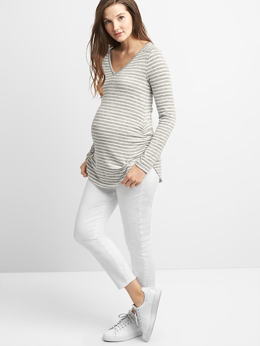 Image number 3 showing, Maternity Softspun Stripe Long Sleeve V-Neck T-Shirt