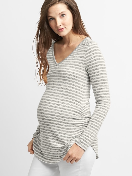 Image number 1 showing, Maternity Softspun Stripe Long Sleeve V-Neck T-Shirt