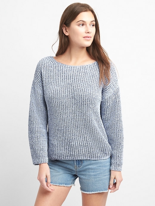 View large product image 1 of 1. Chenille Wide-Sleeve Boatneck Pullover Sweater