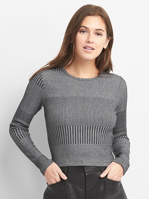 Image number 1 showing, Crop Long Sleeve Plaited Knit T-Shirt