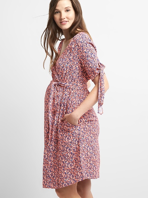 Image number 4 showing, Maternity Tie-Sleeve Wrap Dress in Crepe