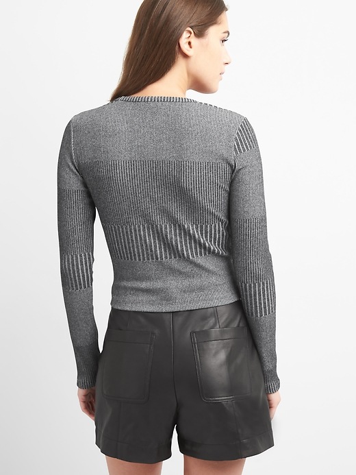 Image number 2 showing, Crop Long Sleeve Plaited Knit T-Shirt