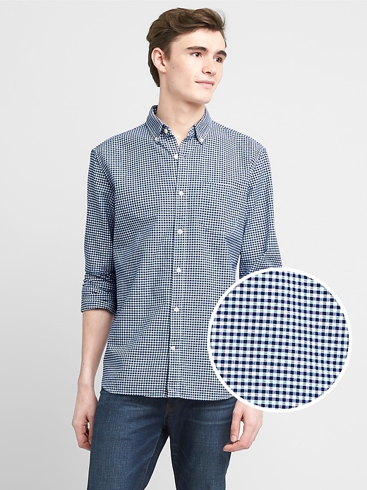 1 of 8 showing, with the color comet blue of product Oxford micro gingham standard fit shirt