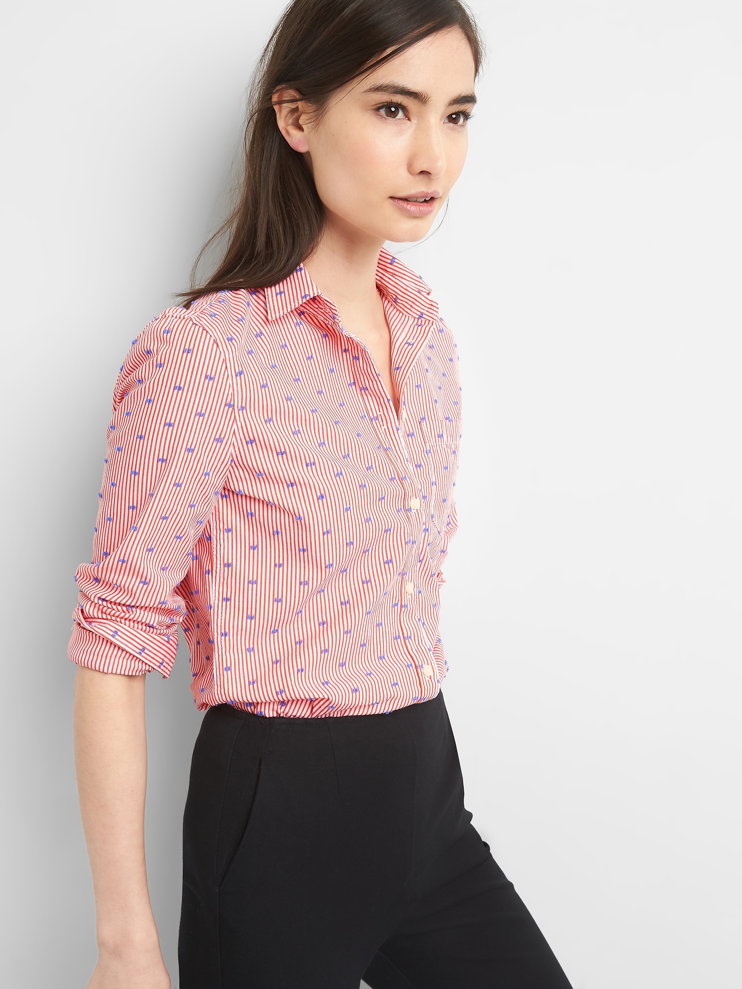 Fitted Boyfriend Stripe Shirt in Clip Dot Gap