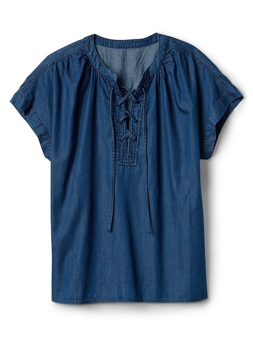 Image number 6 showing, Short Sleeve Lace-Up Denim Shirt