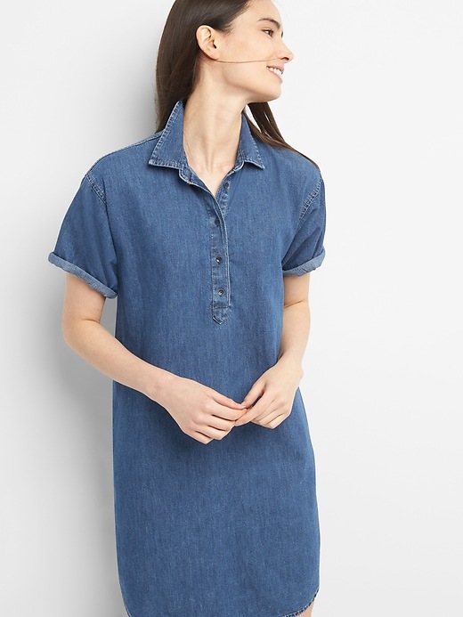 Image number 5 showing, Short Sleeve Denim Pullover Shirtdress