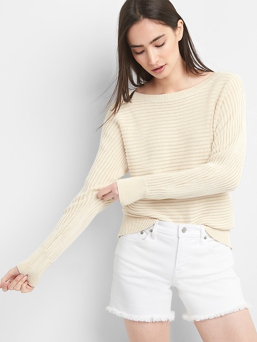 View large product image 1 of 1. Textured Knit Dolman Sleeve Pullover Sweater