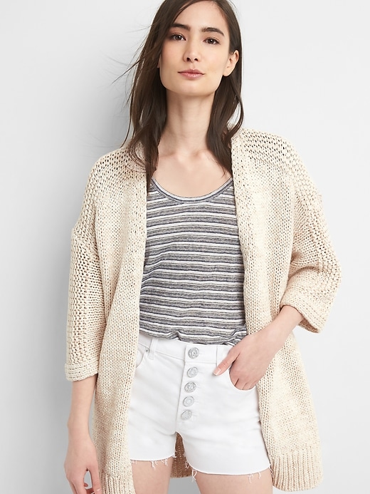 Image number 7 showing, Three-Quarter Sleeve Open-Front Cardigan Sweater