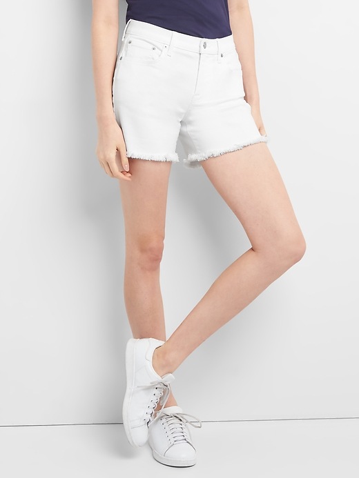 Image number 1 showing, Mid Rise 5" Denim Shorts with Raw Hem