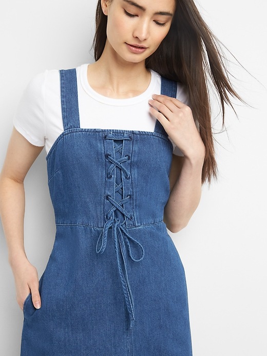 Image number 5 showing, Lace-Up Denim Tank Midi Dress