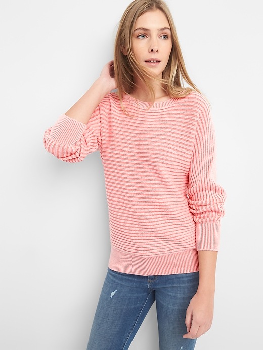 View large product image 1 of 1. Textured Knit Dolman Sleeve Pullover Sweater