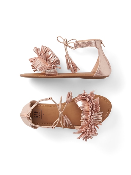 1 of 8 showing, with the color rose gold of product Metallic Fringe Sandals