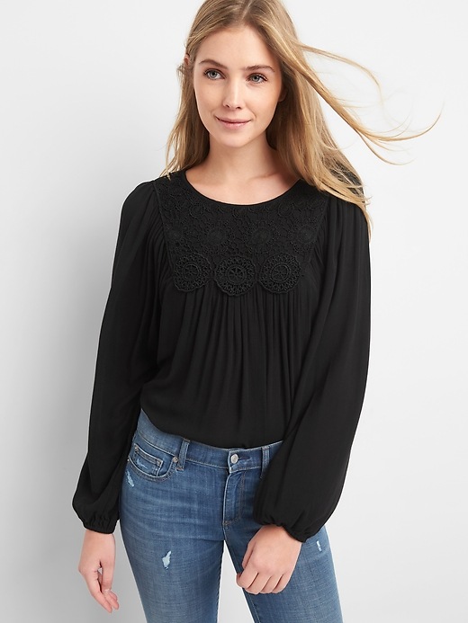 View large product image 1 of 1. Crochet Blouson Sleeve Top