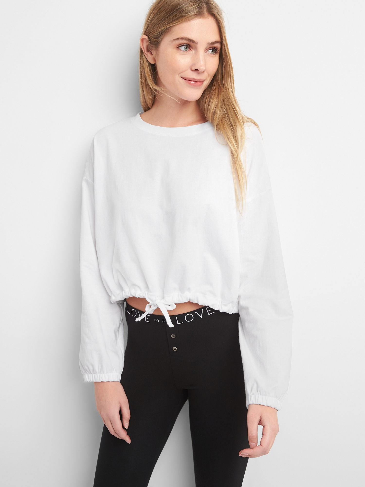 Crop Puffy Long Sleeve TieWaist Tshirt Gap