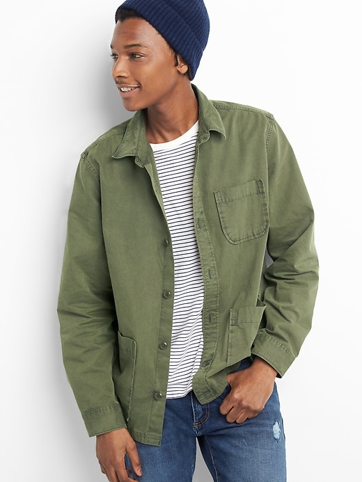 1 of 8 showing, with the color olive of product Shirt Jacket in Cotton