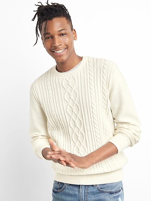 Image number 5 showing, Cable-Knit Pullover Crewneck Sweater in Combed Cotton