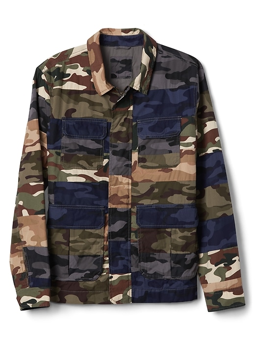 Image number 6 showing, Camo Patchwork Military Jacket in Poplin