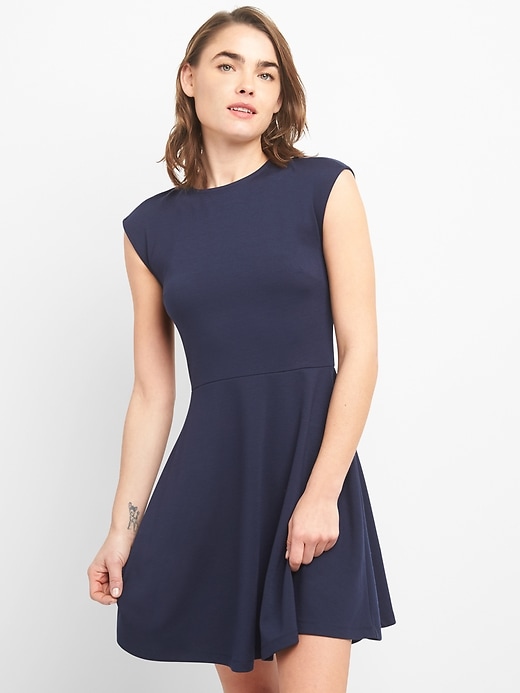 View large product image 1 of 1. Bunny-Tie Fit and Flare Dress in Ponte