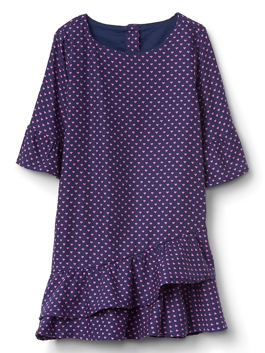 1 of 8 showing, with the color pink heart graphic of product Asymmetrical Ruffle Dress
