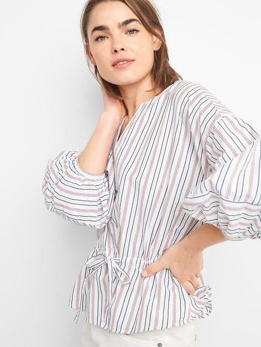 Image number 5 showing, Stripe Balloon Sleeve Top with Cinched Waist