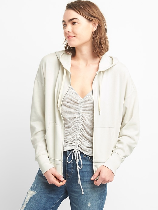 1 of 8 showing, with the color stone of product Crop Dolman Sleeve Zip Hoodie