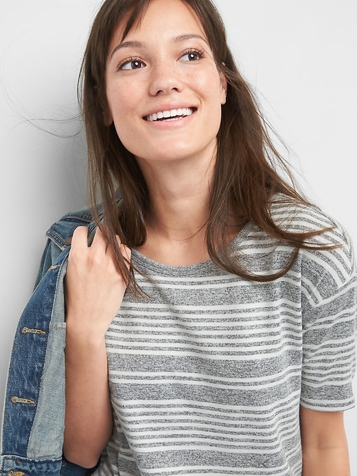 Image number 1 showing, Softspun Stripe Elbow-Length Sleeve Round Neck T-Shirt