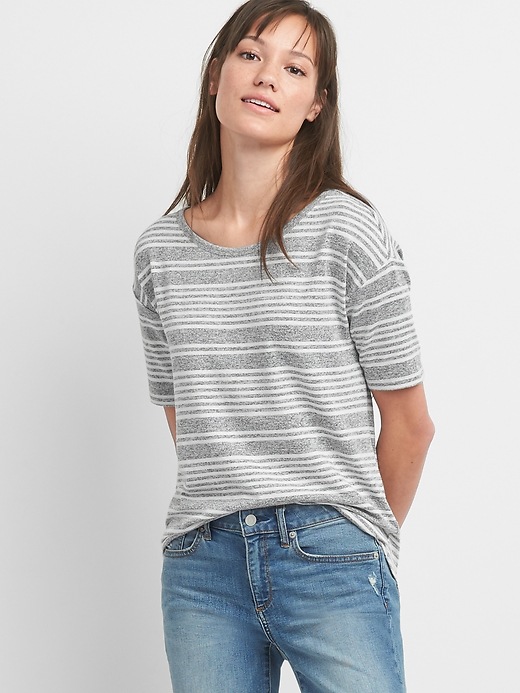 Image number 5 showing, Softspun Stripe Elbow-Length Sleeve Round Neck T-Shirt