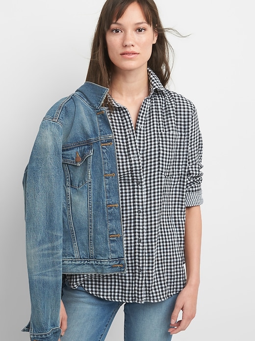 View large product image 1 of 1. Plaid Double-Weave Boyfriend Shirt