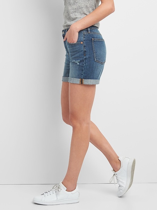 Image number 5 showing, Washwell Mid Rise 5" Denim Shorts with Distressed Detail
