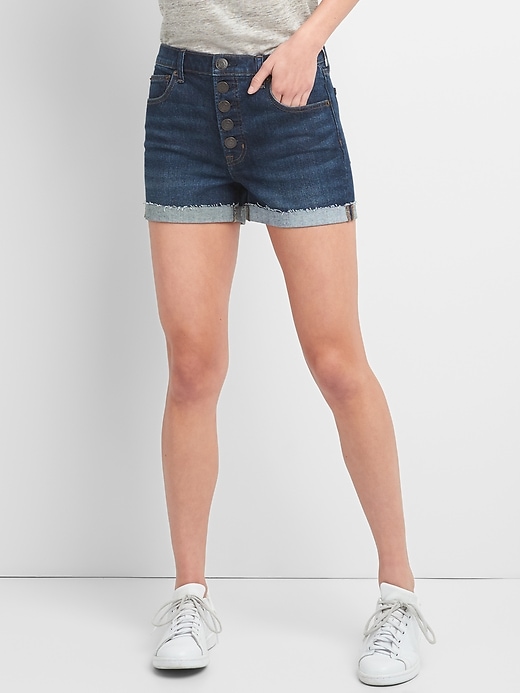 Image number 1 showing, Washwell High Rise 3" Denim Shorts with Button-Fly