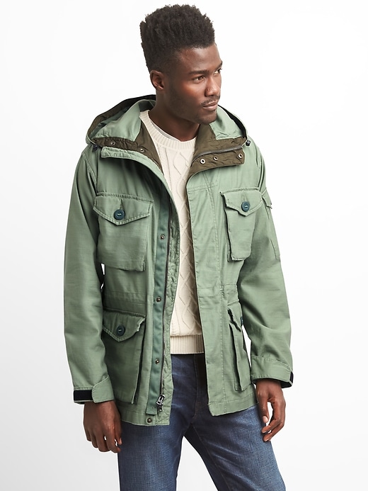 Image number 1 showing, Hooded Military Jacket