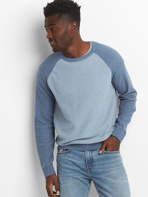 Image number 1 showing, Lightweight Raglan Textured Crewneck Sweater