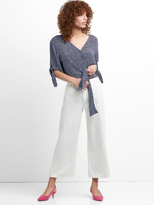 Image number 3 showing, Short Sleeve Wrap-Front Tie Blouse