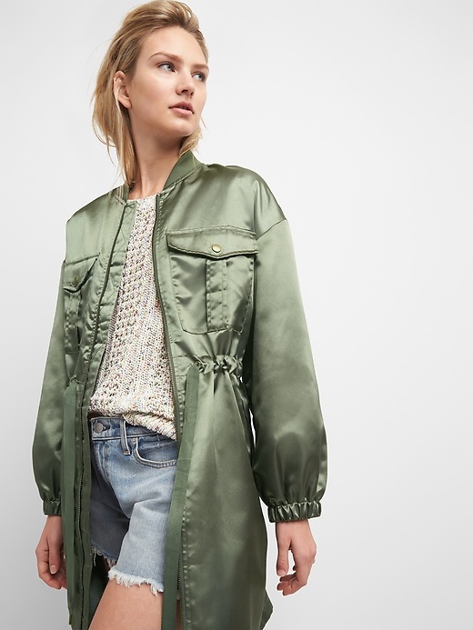 Longline Satin Utility Jacket | Gap