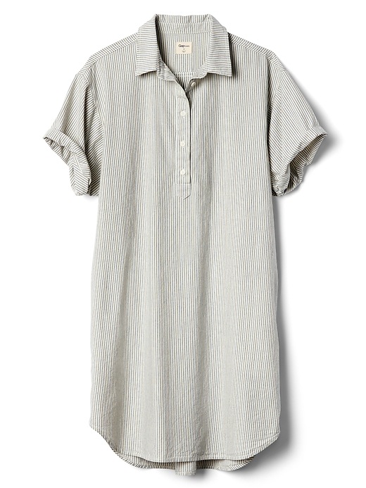 Image number 6 showing, Rolled Sleeve Popover Denim Shirtdress in Pinstripe
