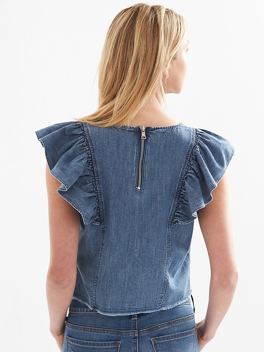 denim ruffle sleeve shirt
