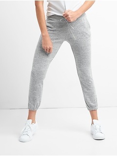 stacked grey joggers