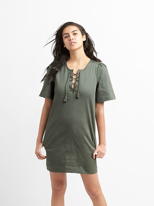 Image number 1 showing, Lace-Up Shift Dress