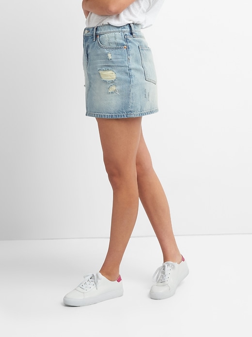 Image number 1 showing, 5-Pocket Denim Mini Skirt in Distressed